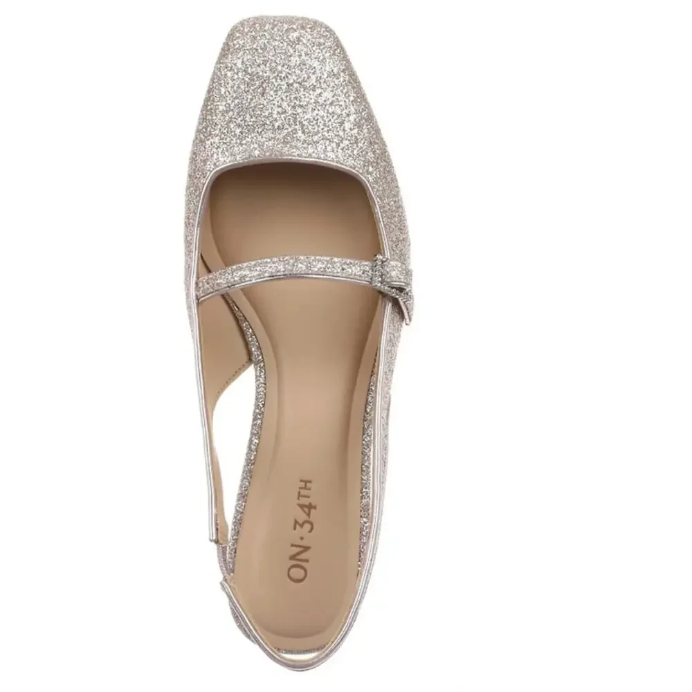 New On 34th Women's Amelia Buckled Slingback Pumps Rose Gold Glitter 8M